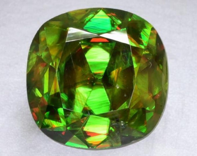 ICA Lab Certified, Natural, Untreated, 5.24 Carat, Cushion Cut, Chrome, Color-Change Sphene, Very Rare!