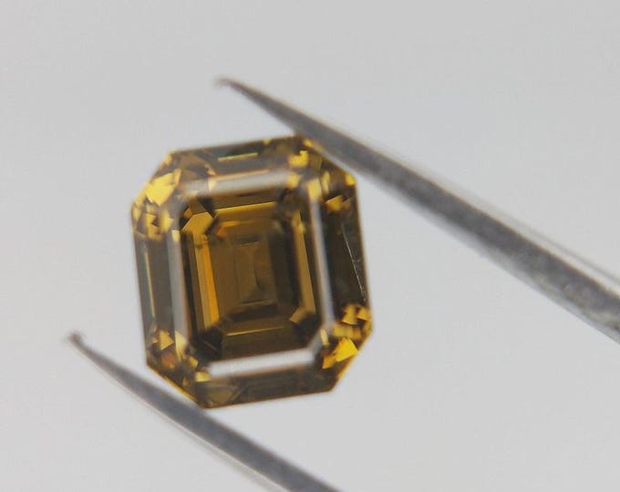 GIA Lab-Certified, Natural, Untreated, .71 Carat, Emerald Cut, CLEAN, Fancy Dark, Cognac Diamond