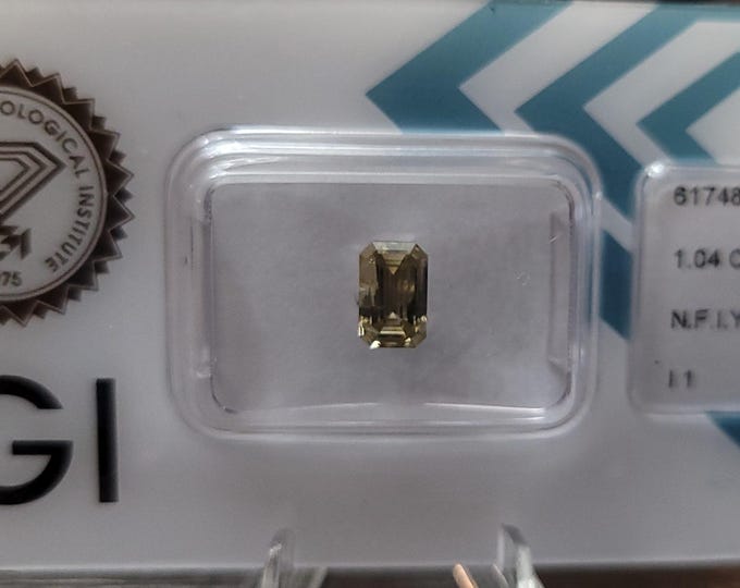RARE IGI Lab Certified, Natural, 1.04 Carat, Emerald Cut, Fancy Intense, Yellowish, Green Diamond