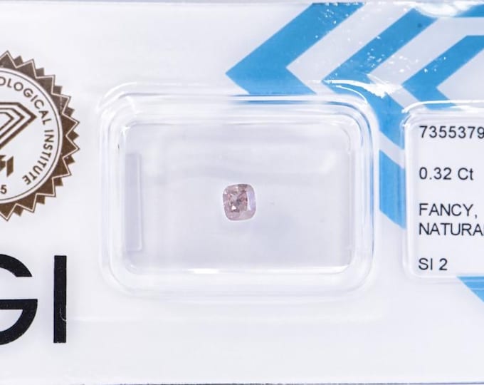 100% Natural, Untreated, IGI Certified, Cushion Cut, .32 Carat, SI Clarity, Fancy Color Rated, Pink Diamond!
