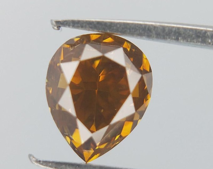 Lab-Certified, Natural, Untreated, .38 Carat, Pear Cut, SI Clarity, Fancy DEEP Color Orange Diamond