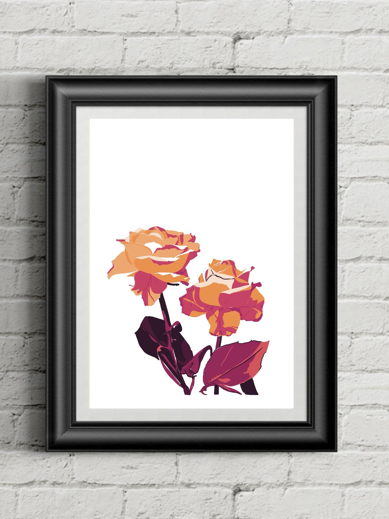 Two roses block colour art print choice of colourway | Etsy