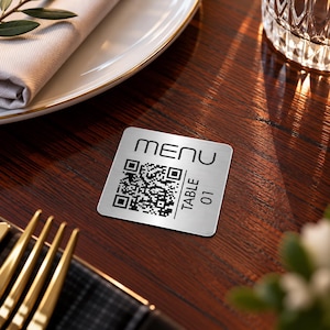 Personalized QR Code Menu Holder, Aluminum Table Sign for Cafes and Bars