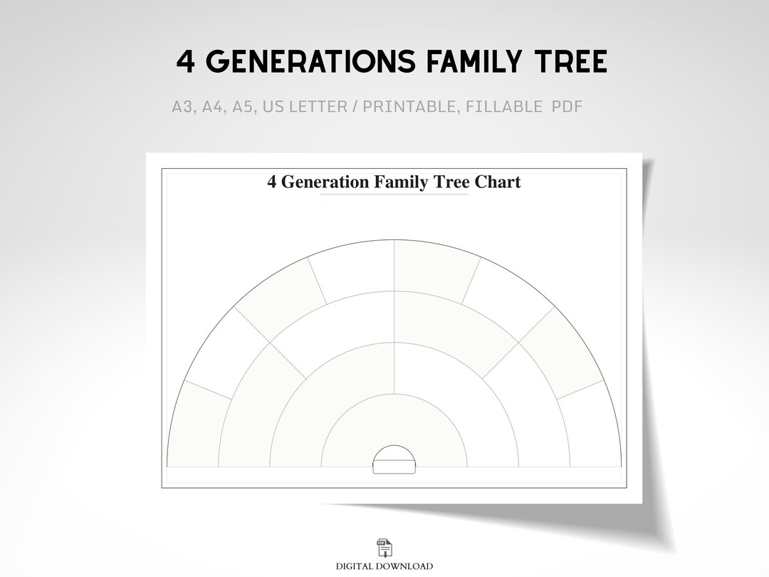 4 Generation Family Tree Chart Printable, Fillable PDF Family Tree ...