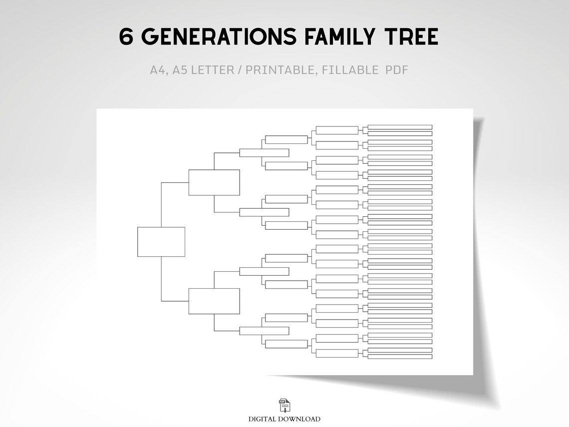 Six Generation Chart.pdf 6 Generations Family Tree Chart, Genealogy Pedigree Template, Printable ...