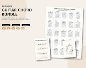 Beginner Guitar Chord Chart Printable PDF, 25 Essential Guitar Chords, Flashcards, Practice Workbook, A4 Letter A2