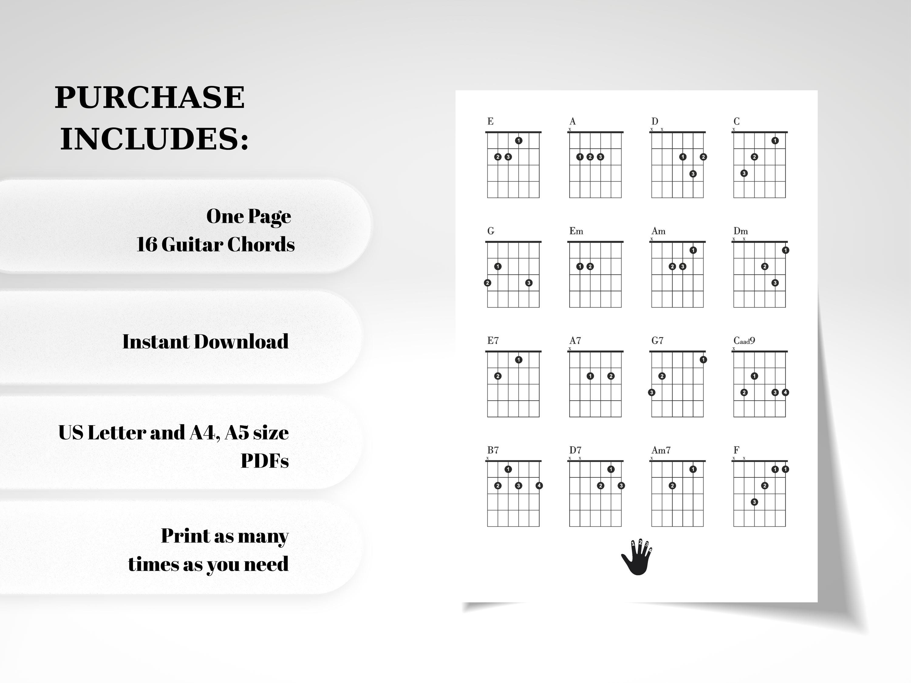 Guitar Chord Chart for Beginners, 16 Essential Chords Printable PDF ...