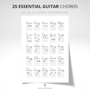 Tabella degli accordi per chitarra / 25 accordi essenziali in PDF per principianti