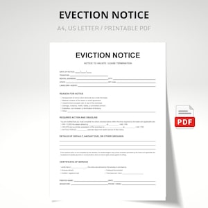 Eviction Notice Template, Fillable Landlord Form PDF, Printable Notice to Vacate