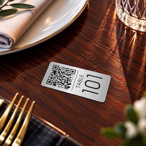 Custom Aluminum QR Code Restaurant Table Numbers, Gold Silver Metal Menu Card
