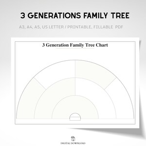 Ancestor Chart | 3 Generation Family Tree PDF Template, Fillable and Printable