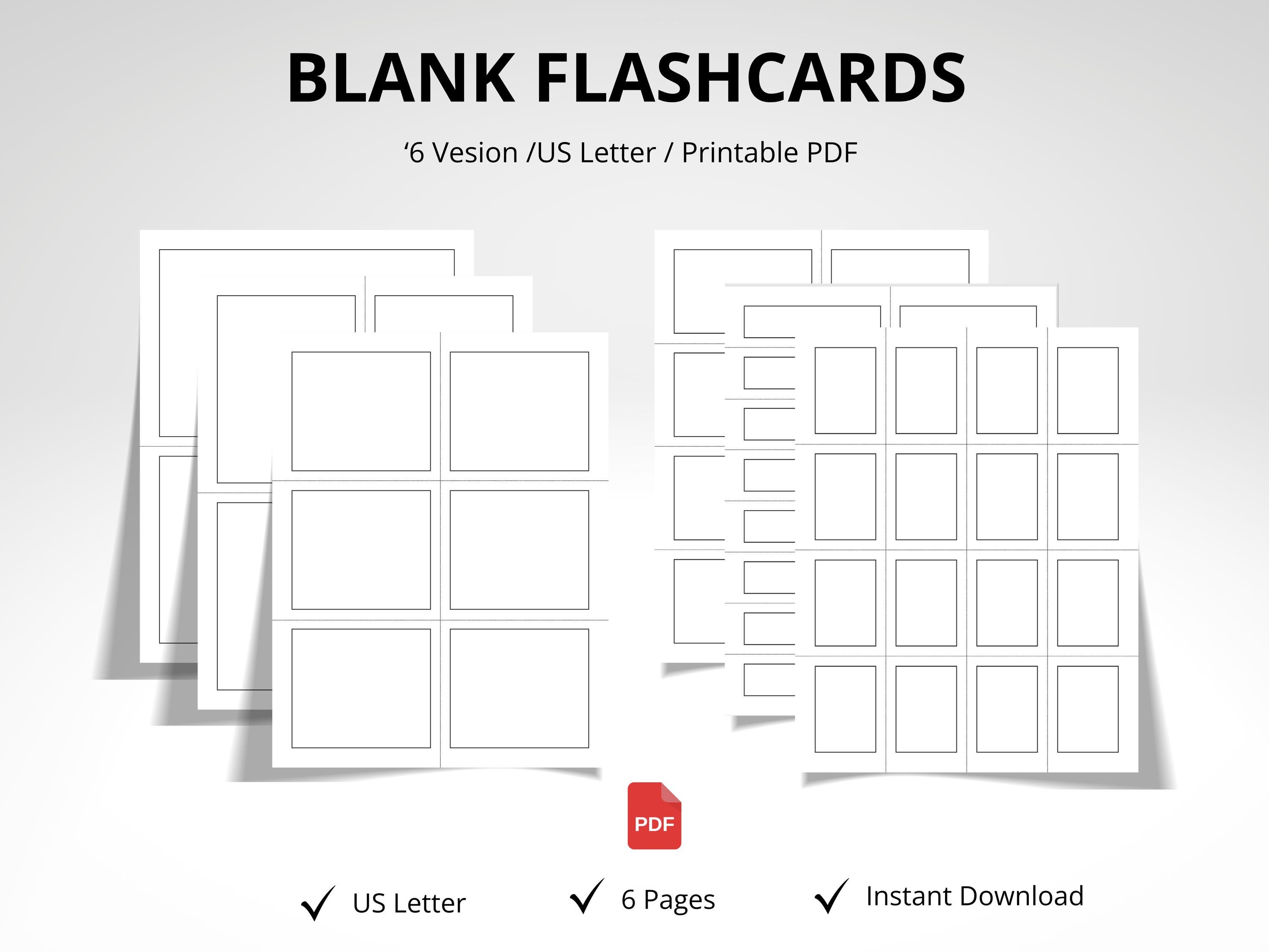 Blank Flashcards Printable PDF, Flash Card Template, Study Cards for