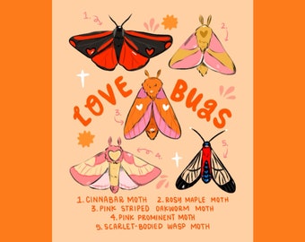 Love Bugs Valentine Moths and Butterflies Print