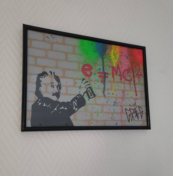Albert einstein spray paint on cardboard recycling graffiti pop art
