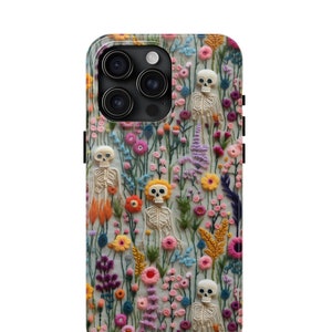 Bloom skeletons garden Phone Case | Embroidered  Floral Phone Cover | Halloween  |  Halloween phone case |iPhone 15 wireless phone case