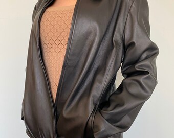 back vent 3 front buttons LAMBSKIN GOLD LEATHER JaCKET by Worthington envelope pockets notched collar Small to Medium Gold Poly Lining