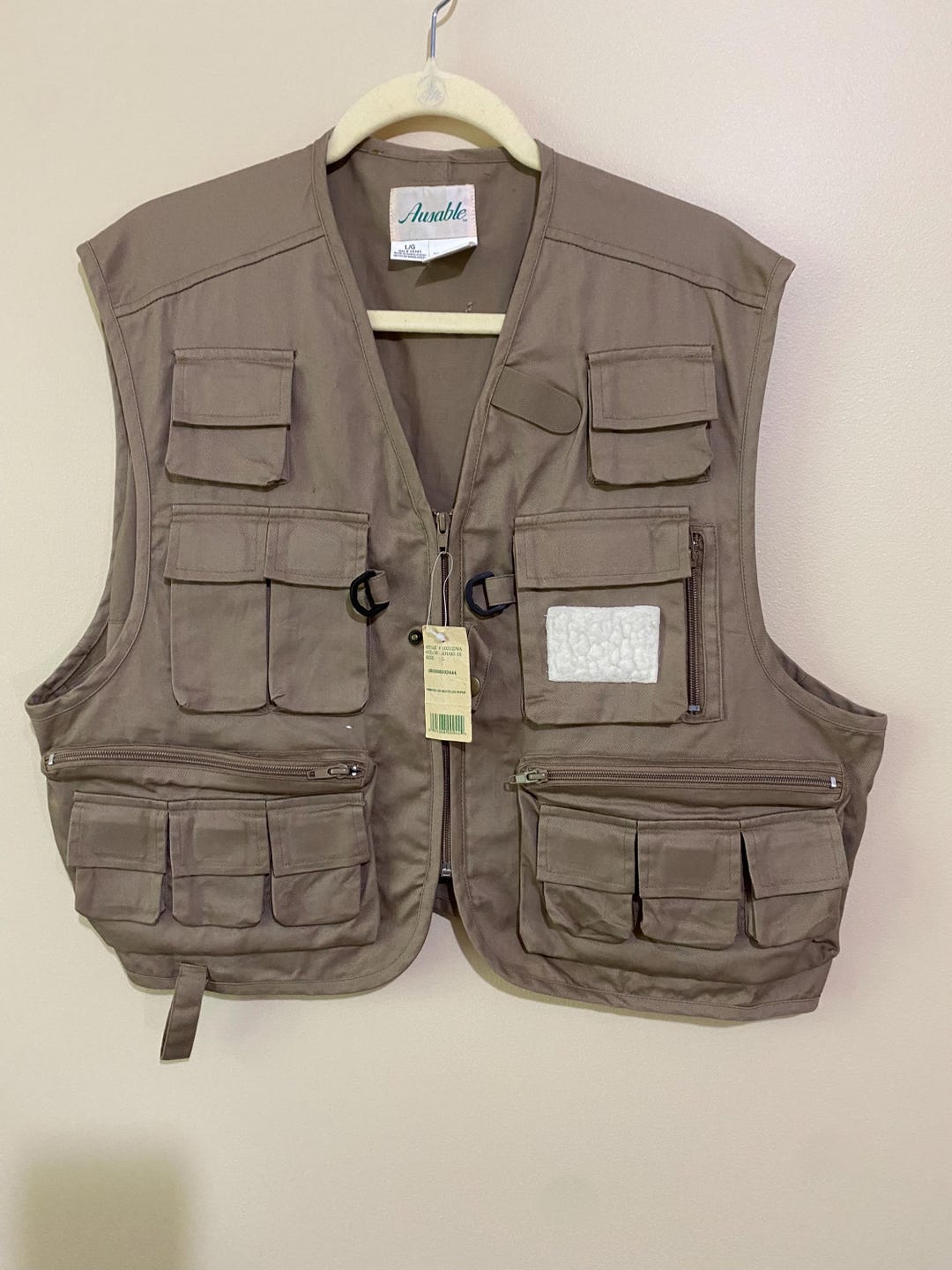 Vintage 1980'S Wild Life Brand fishing vest, men's size L cotton Beige type Vintage Second Hand