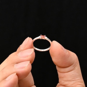 Customisable Sterling Silver Ruby Ring, Dainty Minimalist Engraved Band, Birthstone Jewellery
