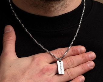 Collana con ciondolo a catena in argento inciso, collane personalizzate per uomo, donna, unisex, collane con nome, data, numeri, regali personalizzati