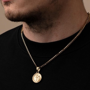 18k Gold St Christopher Anhänger, Saint Christopher Halskette Kette Anhänger, Mans, Womans, Unisex Personalisierte Kette Halskette Goldschmuck