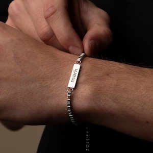 Silver Personalised Bar Bracelet In silver Box chain style, Personalised Name tag Bracelet, Stacking Bracelet, Initials Customised Bracelets