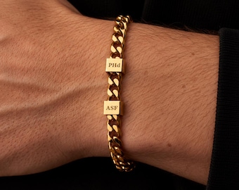 Personalized Gold Charm Bracelet: Custom Name Engraved, 5mm Curb Bracelet, Mens, Womans, Unisex Name Bracelets