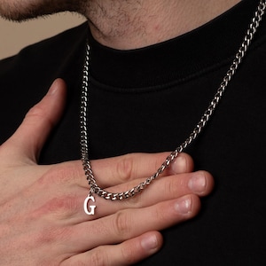 Collar de cadena con inicial personalizado en plata, colgante con inicial para hombre, cadena con colgante personalizado, collares de plata, colgante con dije para cadena.