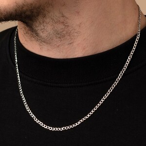 Genuine 925 Silver Curb Necklace, Curb Link Chain Necklace, Men and Womens Sterling Silver Jewellery, 3MM Curb Chain, Silver Jewelry Gifts