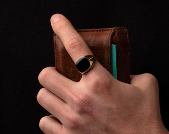 ゴールドオニキスリング - メンズゴールドリング - 男性用18Kゴールド