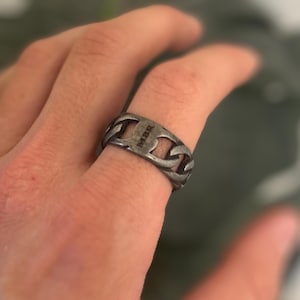 Personalized Black Chain Band Ring: Engraved Initial Stainless Steel