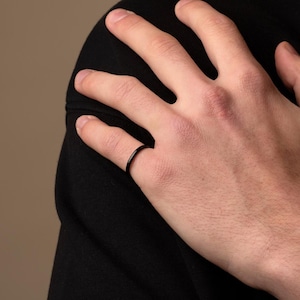 Personalised Engraving Band Ring, Custom Jewellery, Mens Black Band Rings, Thin Minimalist Band Ring, Super Skinny Pinky Ring, Everyday Ring