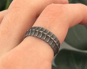 Anillo de banda de carbón espinal / Anillo de banda de patrón de columna vertebral / Anillos para hombre y mujer / Joyería de anillo de acero inoxidable / Anillo unisex Joyería para mujer para hombre