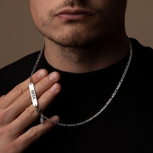 Thin 3MM Figaro Chain Necklace, Silver Mens Necklace Chains, Personalised Mens Chain Necklace Silver Figaro Chain Womens Chain Necklace