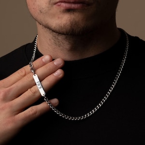 Vaderdag zilveren gepersonaliseerde aangepaste naam 5 mm kinketting voor uniseks, mannen, vrouwen, zilveren ketting kettingen aangepaste datums of initialen