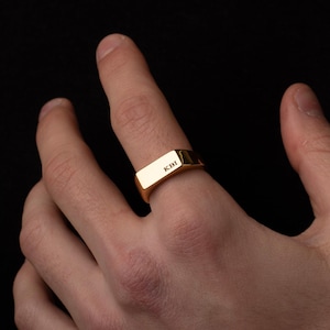 Personalised 18K Gold Signet Ring for Men, Rectangular Rings, Pinky Rings, Custom Name Jewellery, Rectangle Face Ring, Gifts For Him And Her