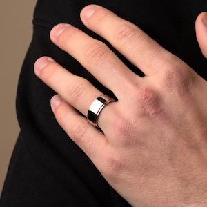8MM Silver Personalised Band Ring for Men and Women, Engrave Ring, Silver Unisex Wedding Band Ring, Stainless Steel Ring by Outrage London