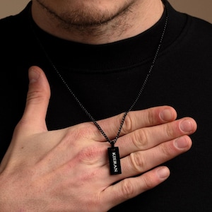 Engraved Custom Black Necklace Chain for Men, Woman, Unisex Customised Necklace, Custom Fathers Day Personalized Engraved Necklace Gifts