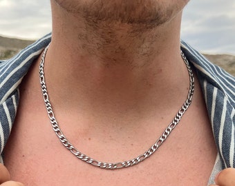 Silver 20 inch 5mm Figaro Link Necklace 316L Stainless Steel Chains Mens Necklaces, Mens And Womans Chains Silver Necklaces Thin Chain Gift