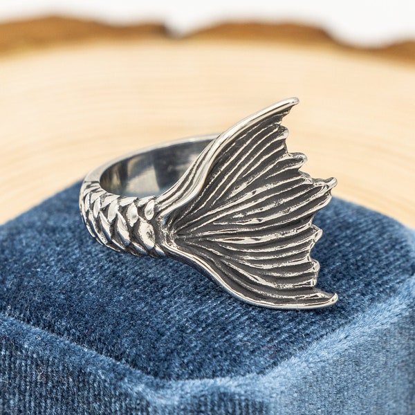 Mermaid Tail Ring, Fish Ring, Chunky Rings, Cat Ring, Wraparound Ring, Cute Ring, Animal Ring, Unique Rings, Chunky Rings, Stainless steel