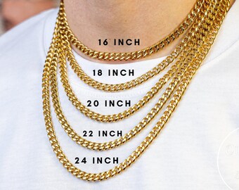Gold 9MM Curb Necklace Chain, Thick Chunky Choker Stainless Steel Mens Silver Chain 9MM Chain in 16,18,20,22,24 inch Gift