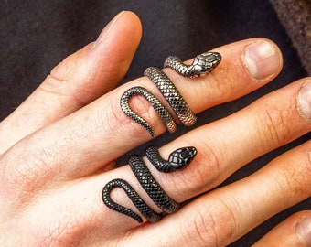 Twisted Snake Ring ze stali nierdzewnej 316L, srebrne pierścienie, czarne pierścienie, otwarte pierścienie, męskie pierścienie, pierścienie unisex, zawijany pierścień, prezenty dla mężczyzn