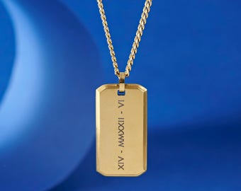 Personalized Gold Dog Tag Necklace: Custom Engraved Stainless Steel Pendant