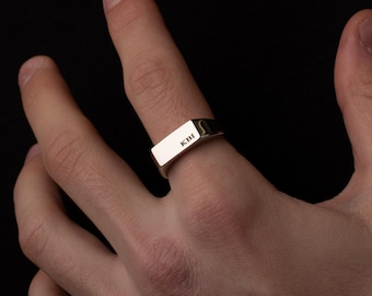 Chevalière en argent personnalisée pour homme, bagues rectangulaires, auriculaires, bague en argent avec nom personnalisé bijoux, bijoux, idées cadeaux personnalisées