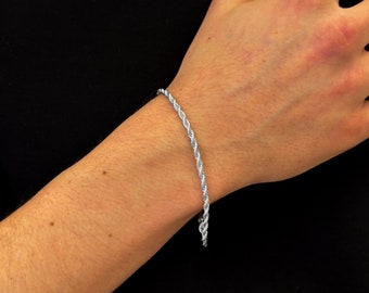 Silver Bracelet Men, Thin 2mm Silver Rope Chain Link Bracelet, Minimalistic Rope Chain Bracelet, Womans Rope Bracelet Gold, Silver Bracelets