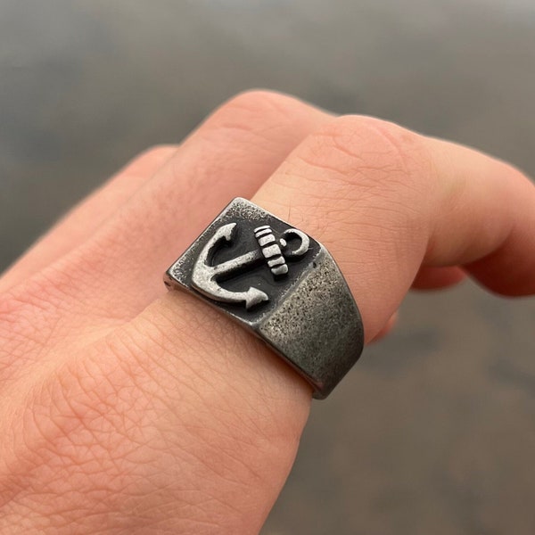 Anchor Signet Ring | Boat Man Signet Ring | Mens and Womans Sailors Rings | Stainless Steel Jewelry | Unisex Men Women Jewellery