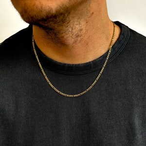 Mens 18k Gold Figaro Chain Necklace, 3mm thin Chain Necklaces For Men, Woman, Unisex, Gold Figaro Chain Customisable Jewelry Gift Ideas