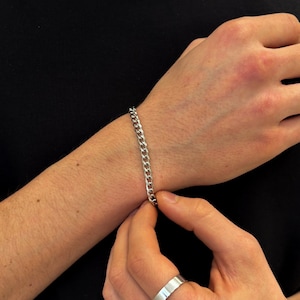 Silver Curb Link Chain 5MM, Thin Silver Mens, Womans, Unisex Bracelets, Silver Chain Bracelets for Man, Personalised Jewellery By Outrage