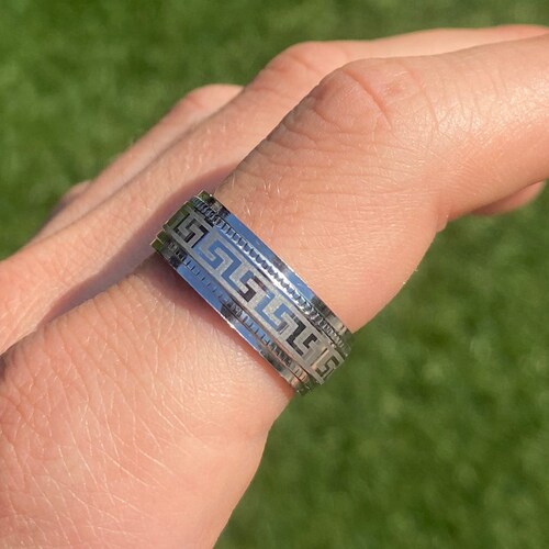 Greek Band Ring Mens and Womans Rings Silver Stainless Steel Etsy UK
