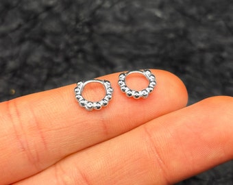 Huggie Hoop Earrings In 925 Sterling Silver Or 18k Gold, 10MM Dainty Hoop Earrings, Causal Wear Beaded Pebble Hoops Crafted By Outrage