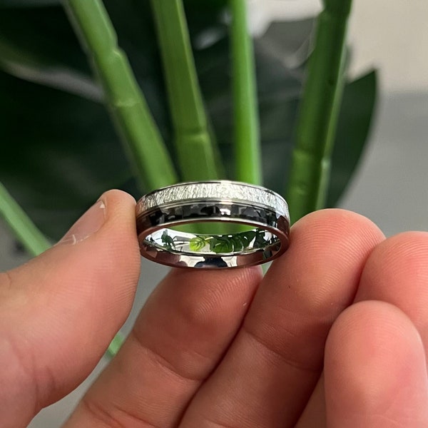 Meteorite Shaving Silver Ice Silk Foil Black 6mm Band Ring, Mens Women's Unisex Jewellery Minimalistic Wedding Ring Jewelry Simple Pattern